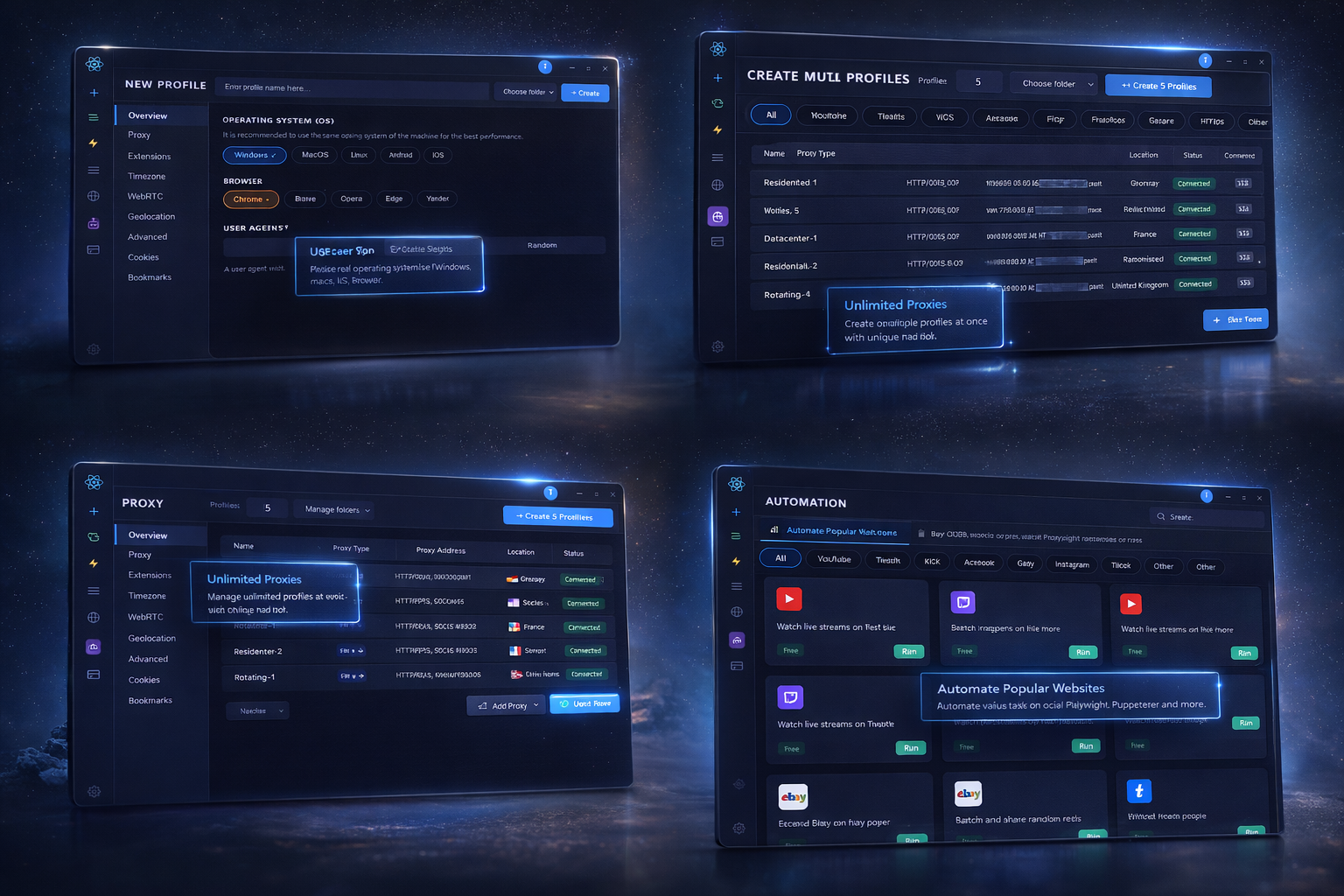 Profileo Anti-Detect Browser - Profile Manager, Multi Profiles, Proxy, and Automation